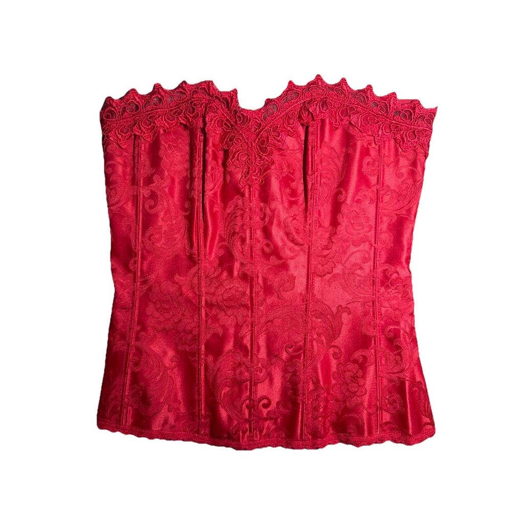 Fredericks of Hollywood Red Corset Bustier Lace Up Boned Top Size 36